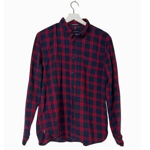 Denim & Flower Shirt Men's XL Flannel Casual button Down Red/Blue Plaid